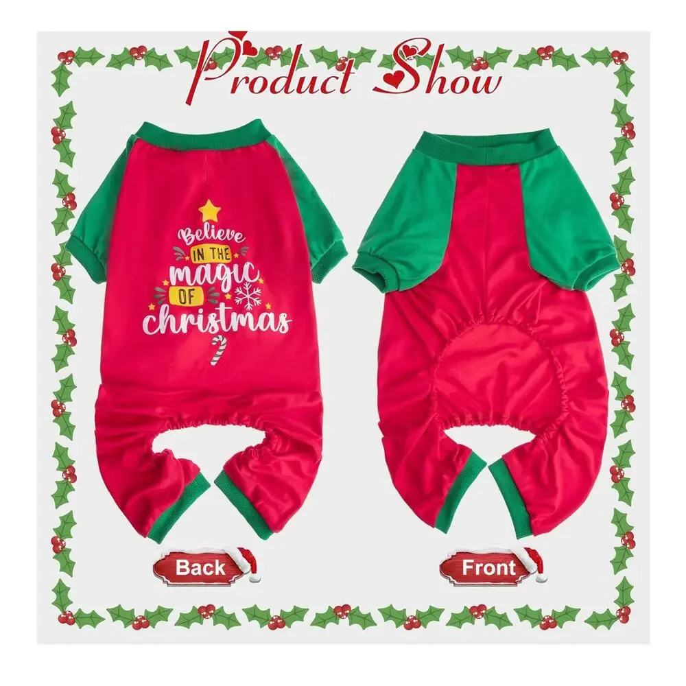 Dog Christmas Pajamas for Med-Large Dog Outfit Clothes, Stretchy Pet Jumpsuit 3X